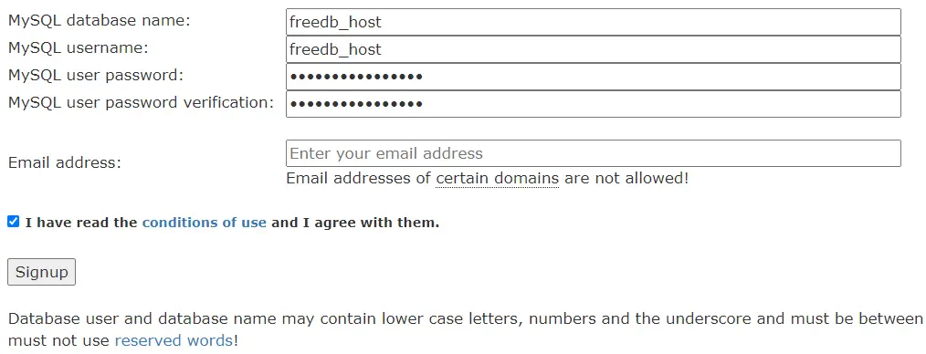 db4free.net signup db4free.net signup