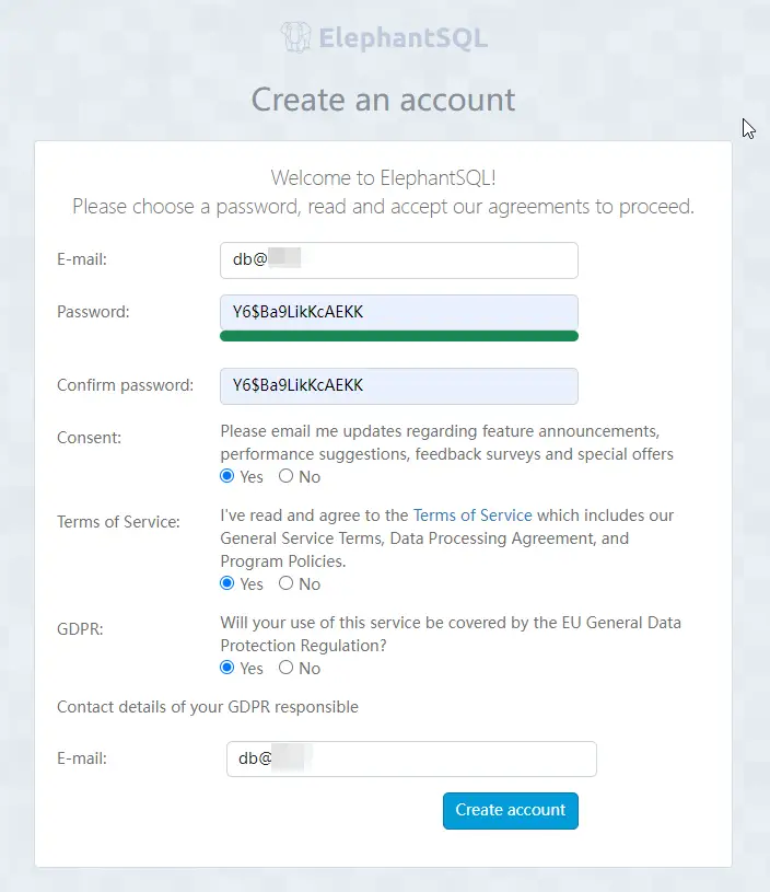 elephantsql.com signup confirm