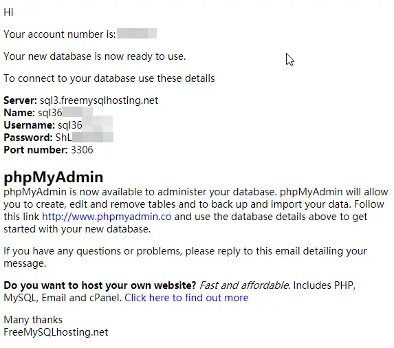 freemysqlhosting.net database setup notice email freemysqlhosting.net database setup notice email