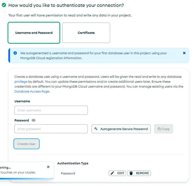 mongodb setup access mongodb setup access