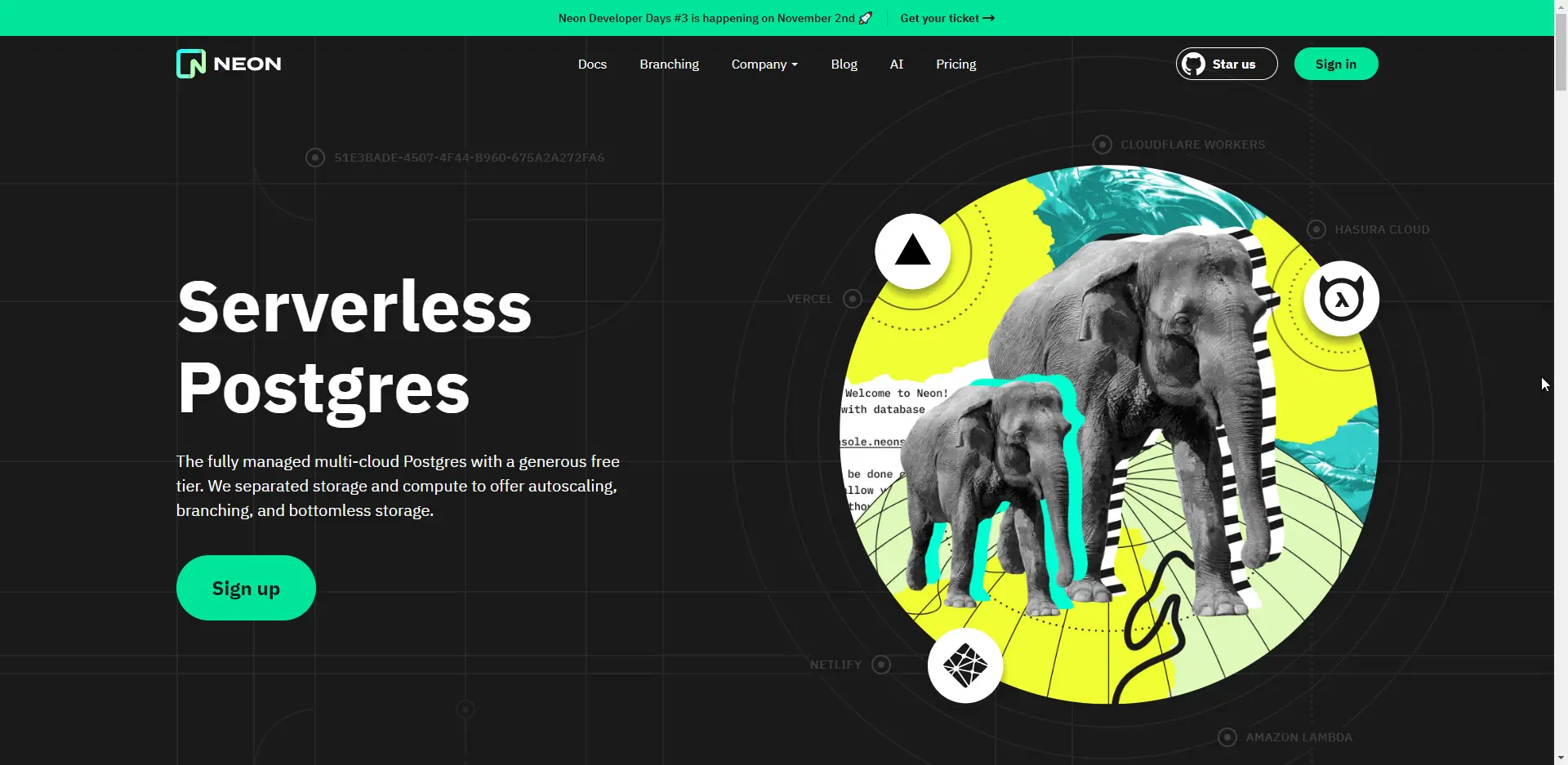 neon.tech homepage